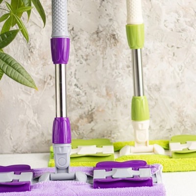 Mikrofiber Mandallı Mor Renkli Yer Mopu 360°c Döner Başlıklı (1 Adet Yedek Mop Bezi Hediye)